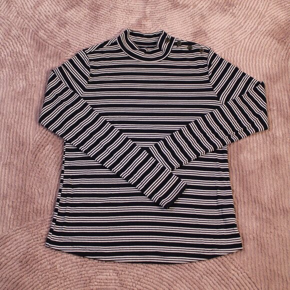 Free Assembly Women's Button Shoulder Mock Neck Ribbed Top, Dark Navy, Size Med - Picture 5 of 11